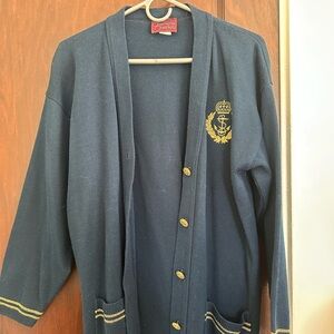 John Ashford Embroidered Navy Cardigan with Gold Accents